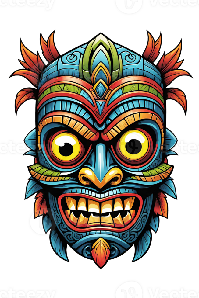 ai generado tiki tribal máscara con étnico adornos diseño en transparente antecedentes png