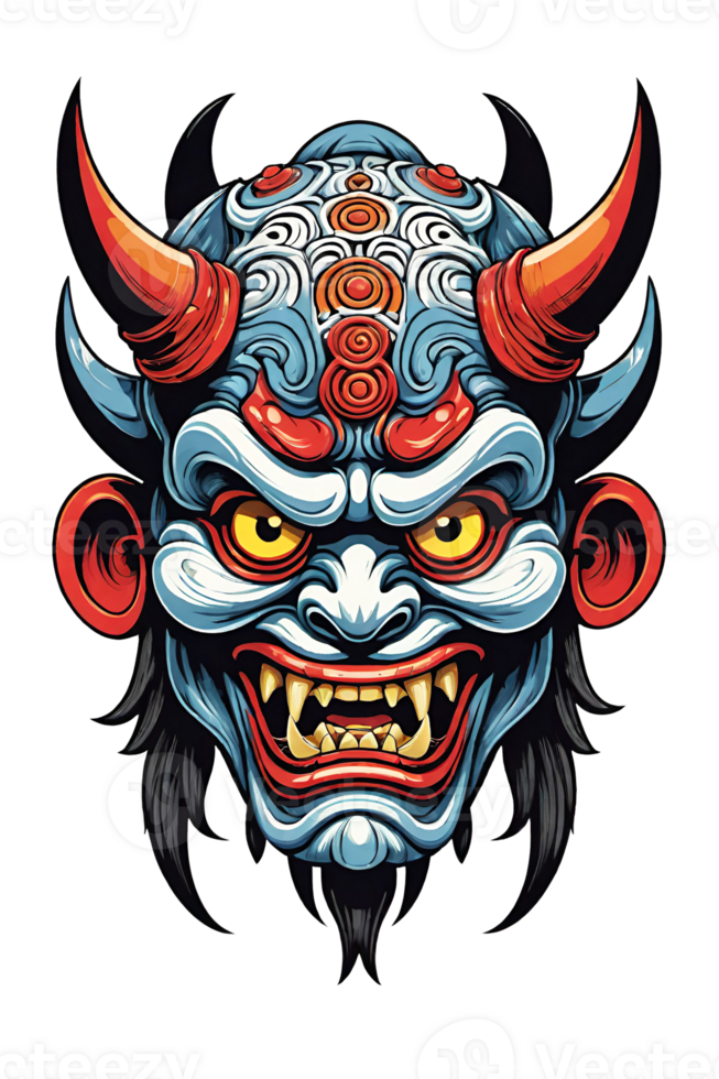 ai generado tribal oni máscara de el diablo Japón estilo ilustración en transparente antecedentes png