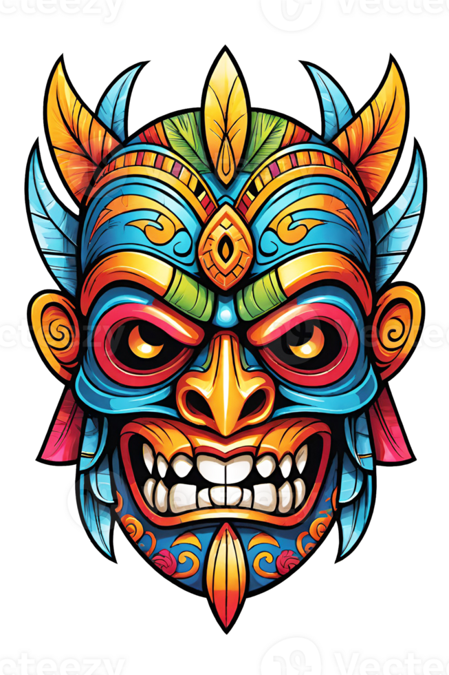 ai generado tiki tribal máscara con étnico adornos diseño en transparente antecedentes png