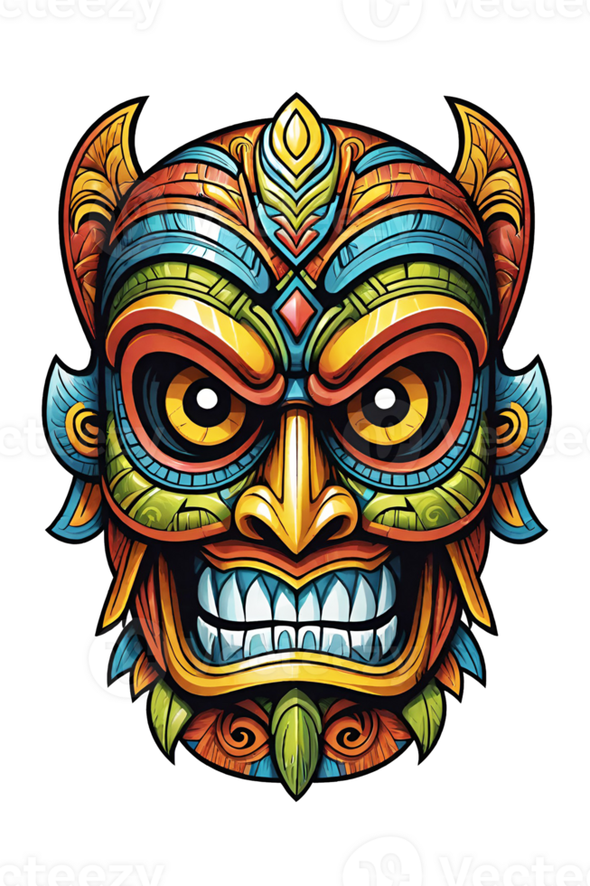 ai generado tiki tribal máscara con étnico adornos diseño en transparente antecedentes png