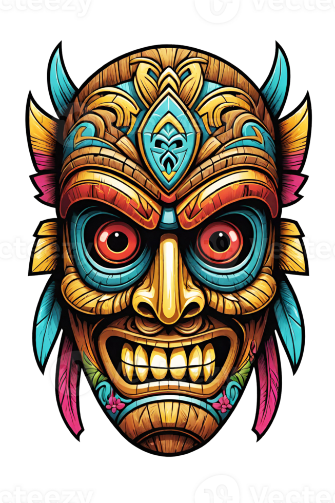 AI generated Tiki tribal mask with ethnic ornaments design on transparent background png