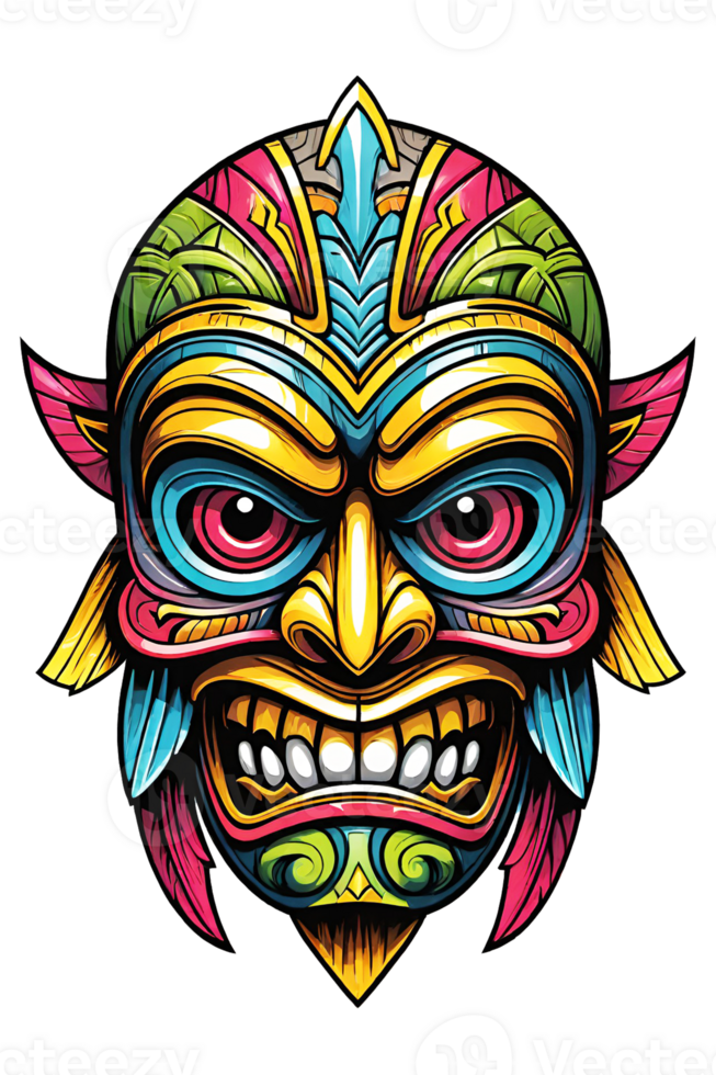 AI generated Tiki tribal mask with ethnic ornaments design on transparent background png
