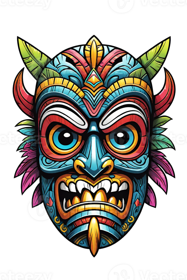 AI generated Tiki tribal mask with ethnic ornaments design on transparent background png