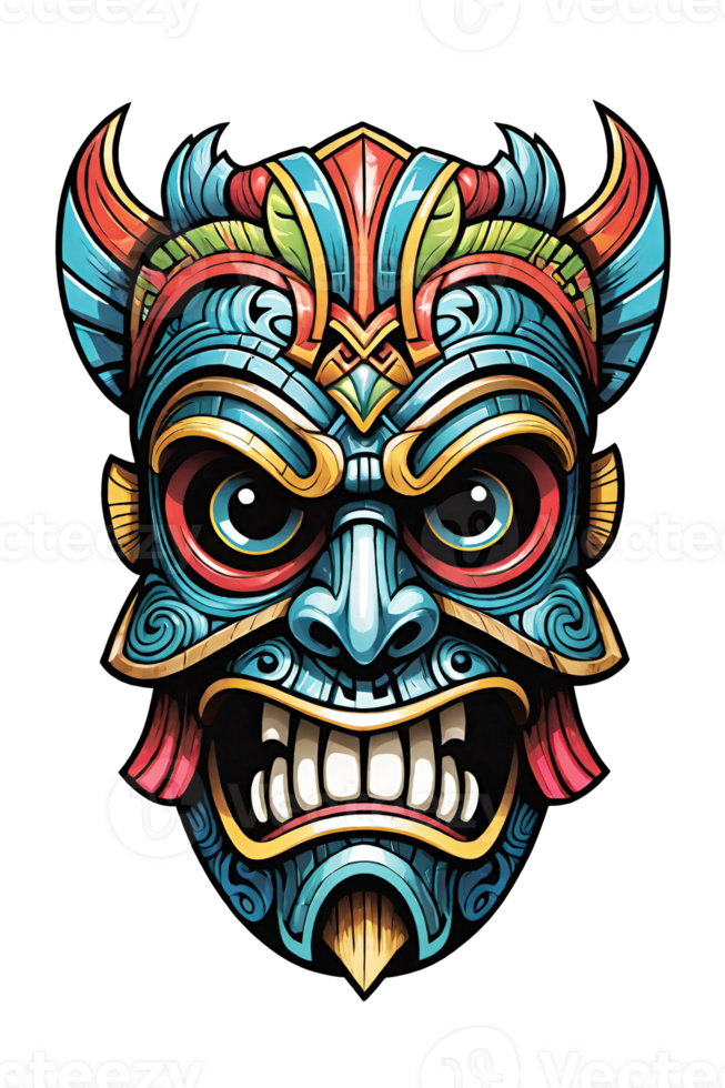 AI generated Tiki tribal mask with ethnic ornaments design on transparent background png