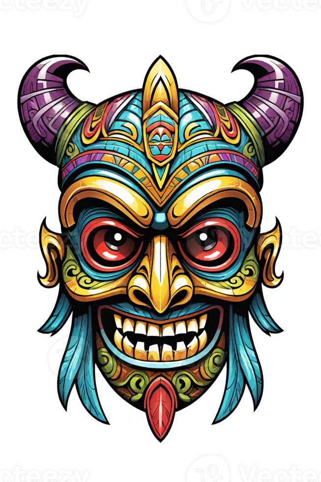 AI generated Tiki tribal mask with ethnic ornaments design on transparent background png