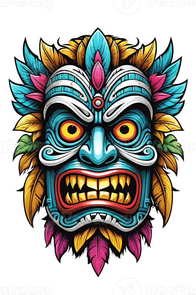 ai generado tiki tribal máscara con étnico adornos diseño en transparente antecedentes png