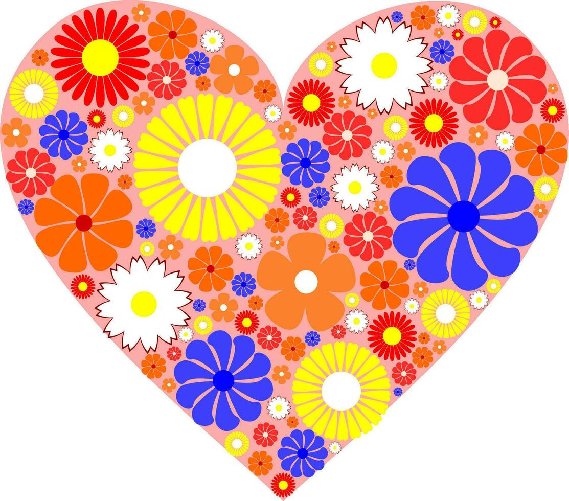 hermosa corazón forma con floreciente floral jardín en multicolor florecer dentro vector