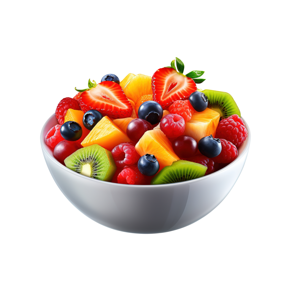 ai generado vistoso Fruta ensalada en transparente antecedentes png