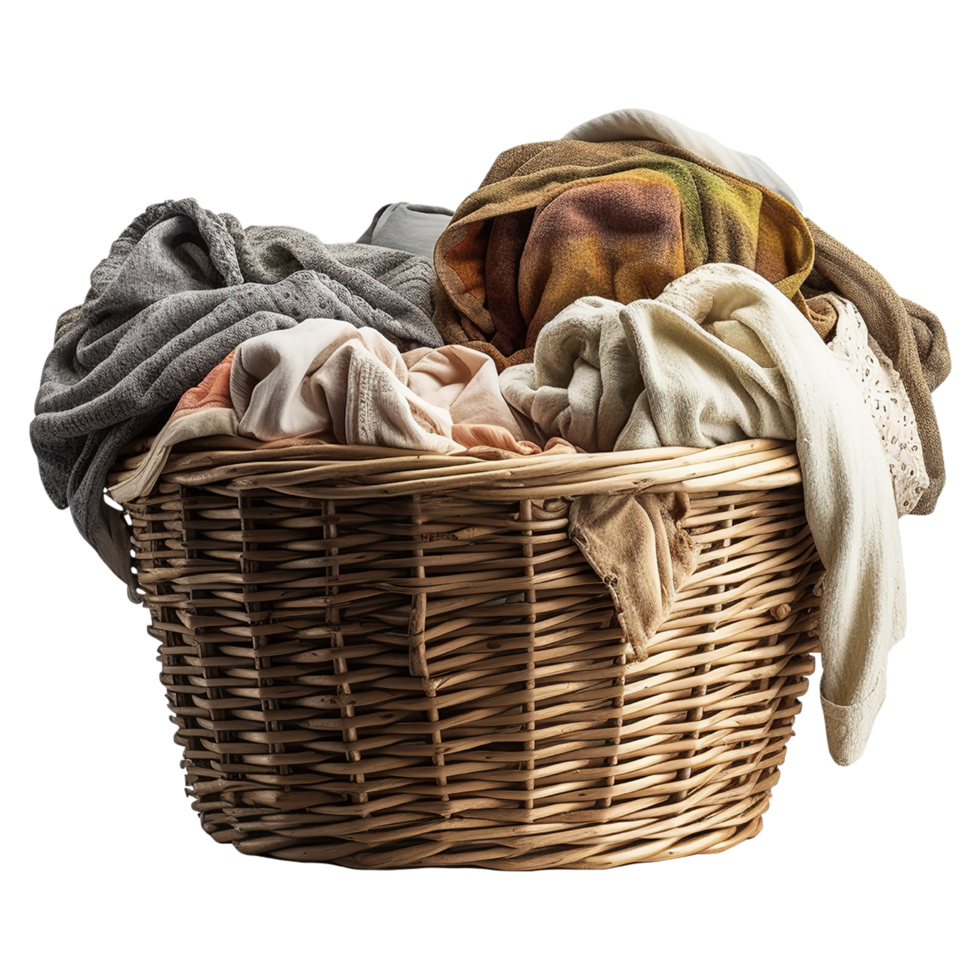 AI generated Basket full of dirty laundry on transparent background PNG
