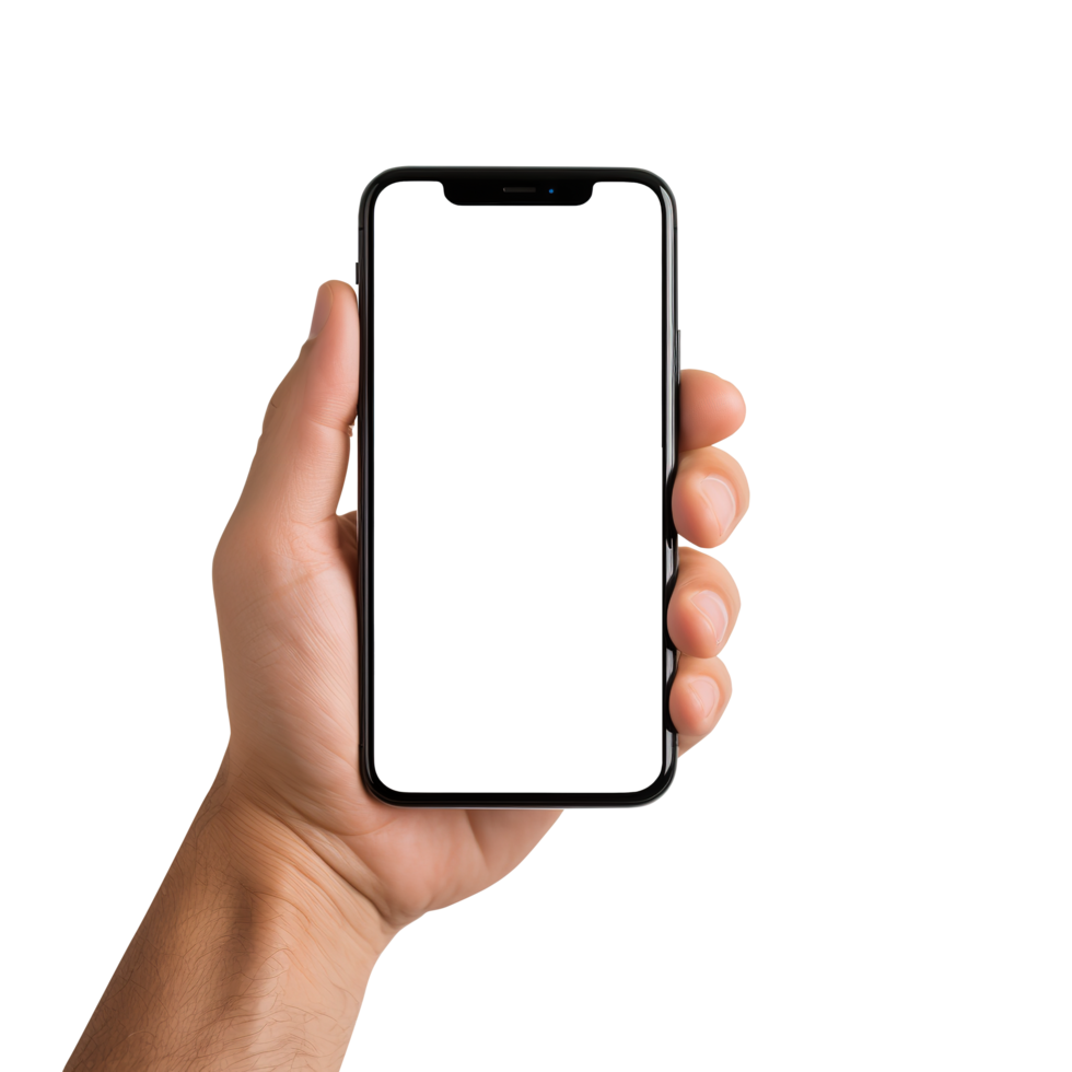 ai generiert Hand halten modern Clever Telefon auf transparent Hintergrund png