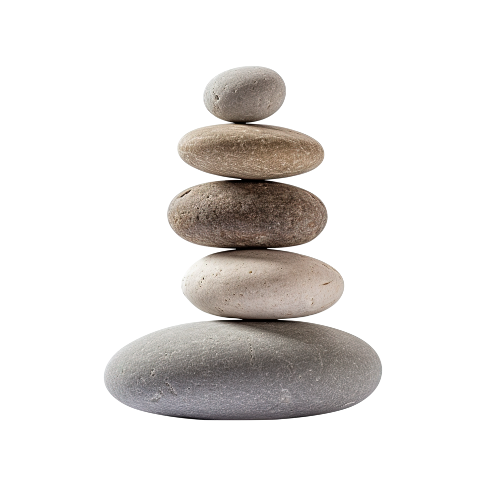 ai generado un Roca zen composición capturas el esencia de minimalista sencillez y tranquilidad. equilibrado rock pilas en un gris y transparente antecedentes png