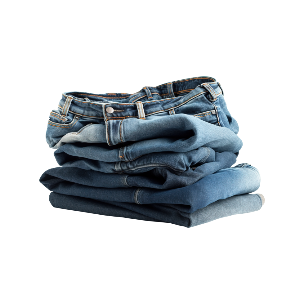 AI generated Blue Jeans Folded Stack on transparent background PNG