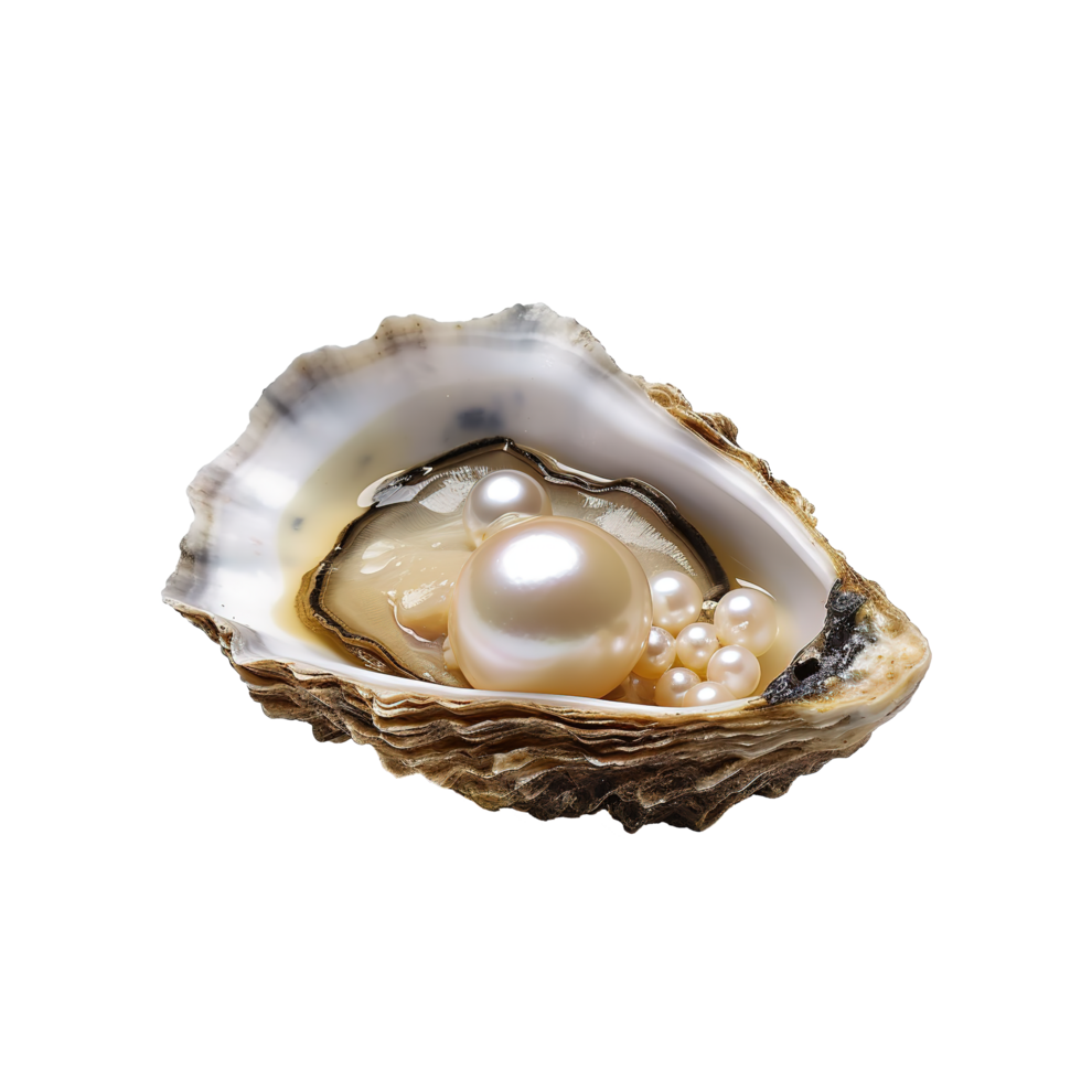 AI generated Open oyster with pearl isolated on transparent background PNG