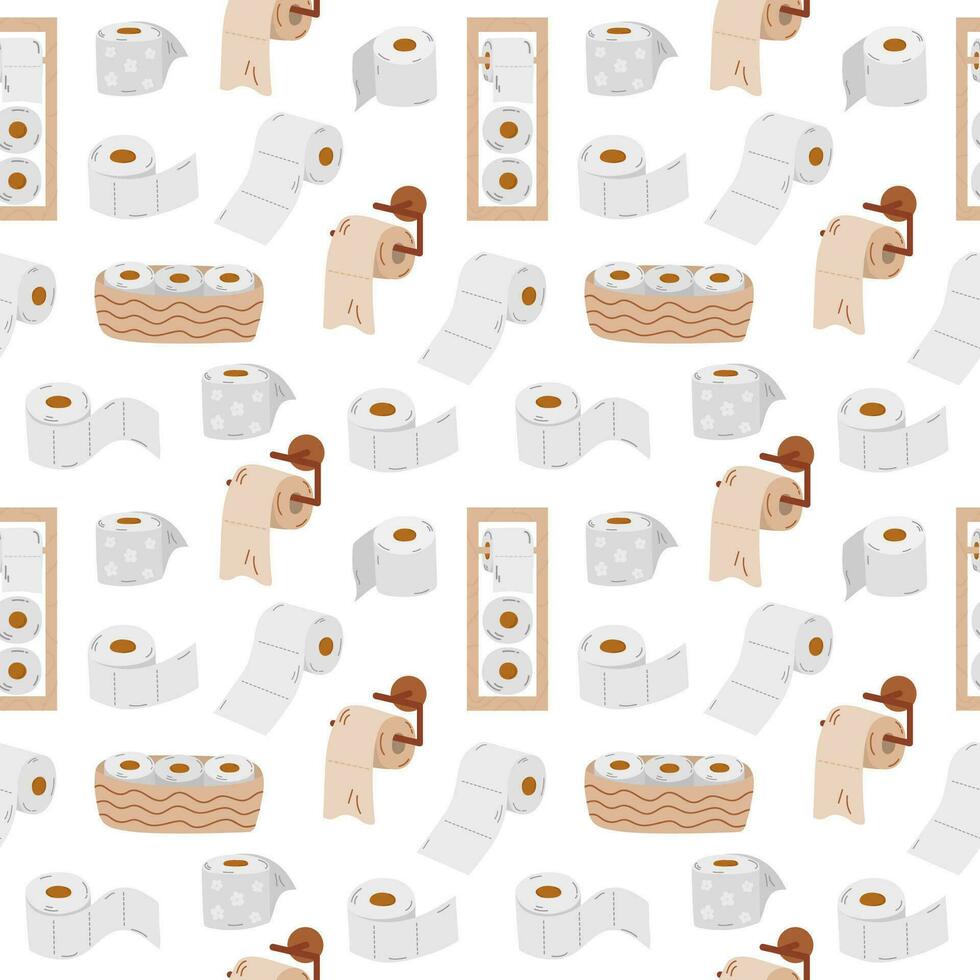 Toilet paper seamless pattern in cartoon style vector