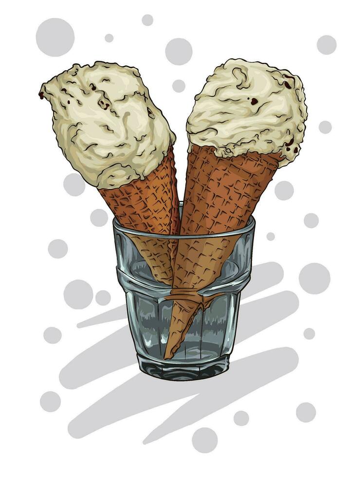 mano dracma sabroso dulce hielo crema cono ilustraciones vector