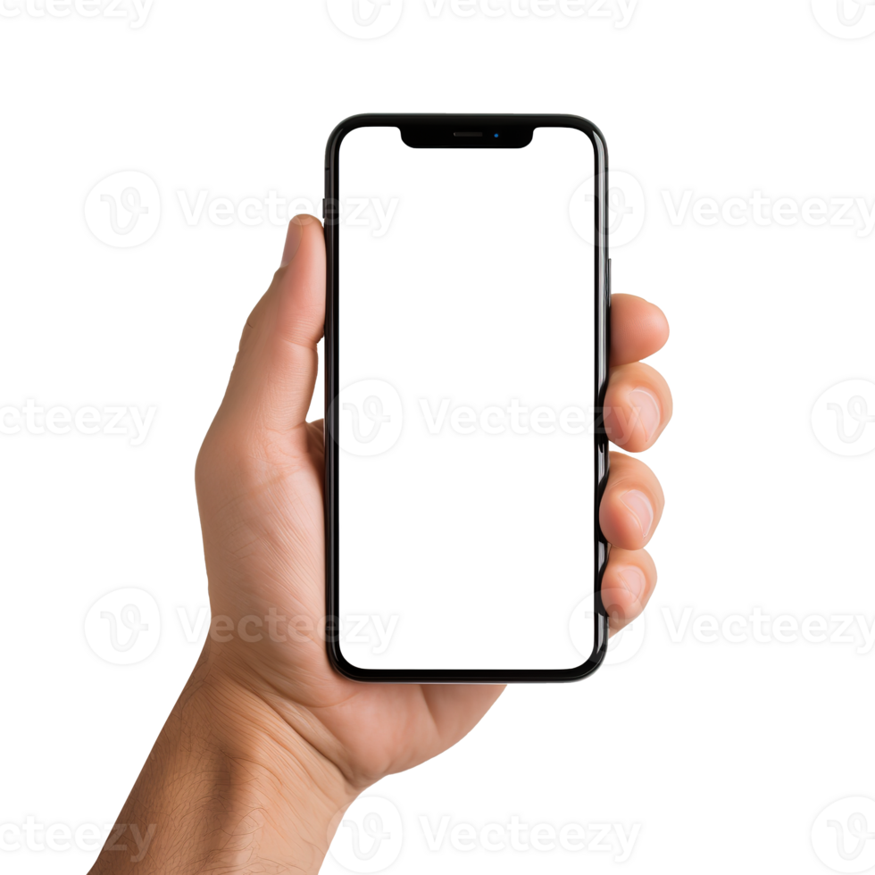ai generiert Hand halten modern Clever Telefon auf transparent Hintergrund png