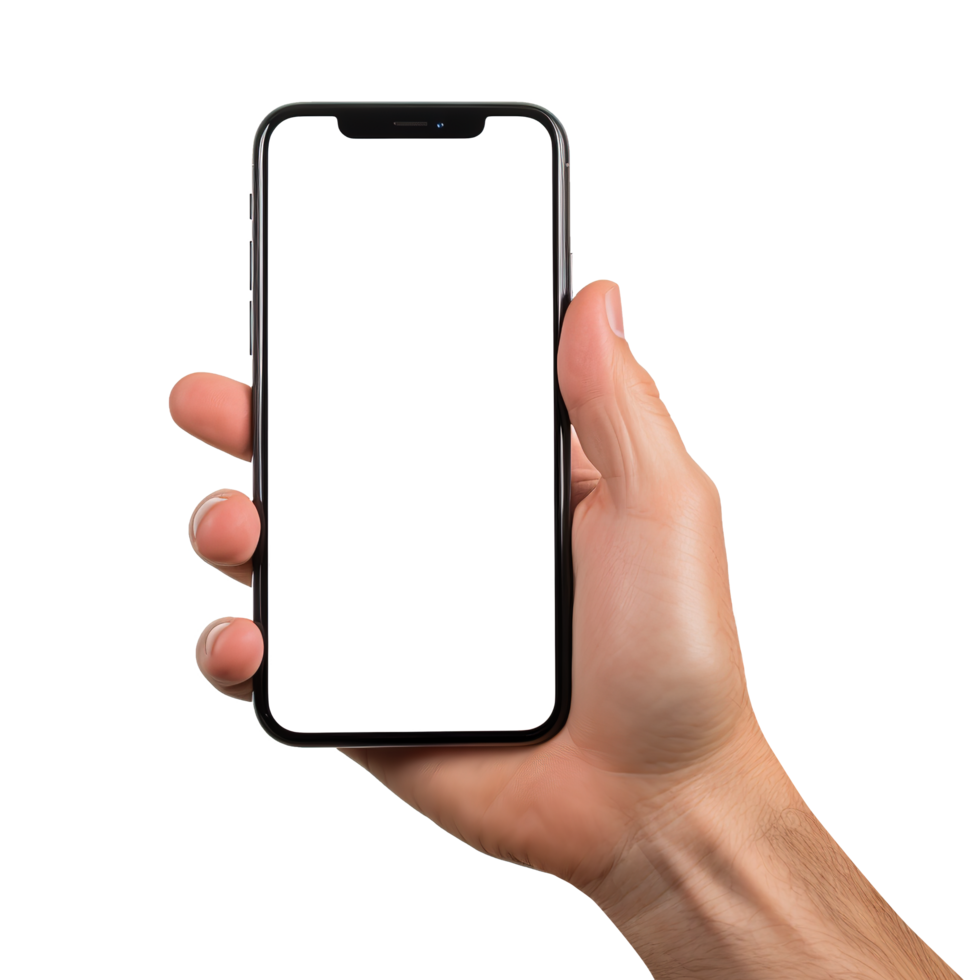 AI generated Hand holding modern smart phone on transparent background PNG