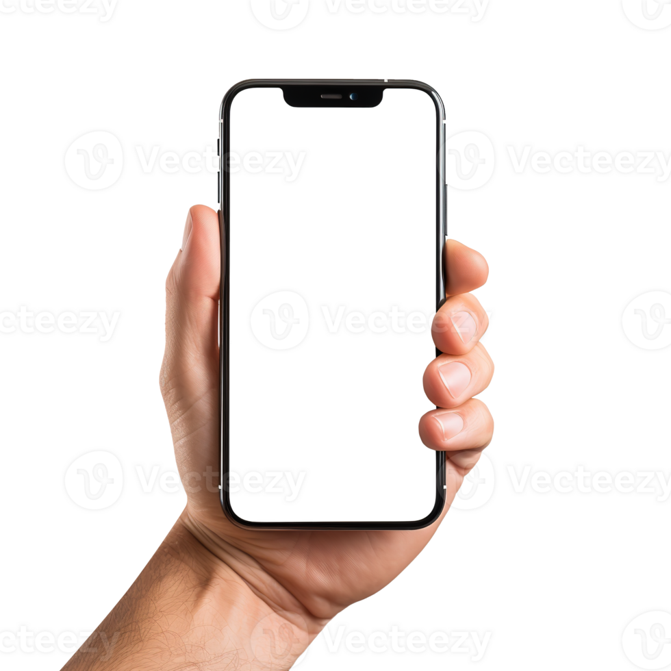 ai generiert Hand halten modern Clever Telefon auf transparent Hintergrund png