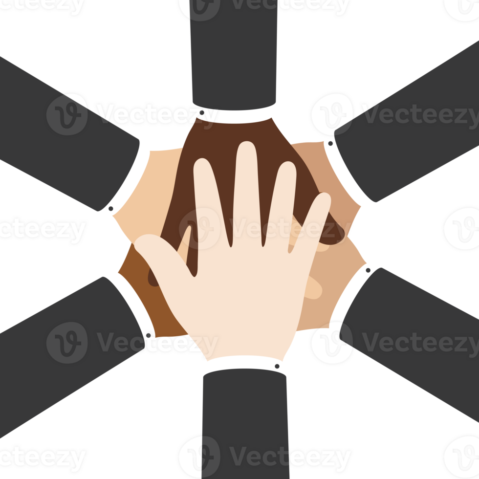 Flat design illustration of businessmen in suit putting their hands together. Business concept. png
