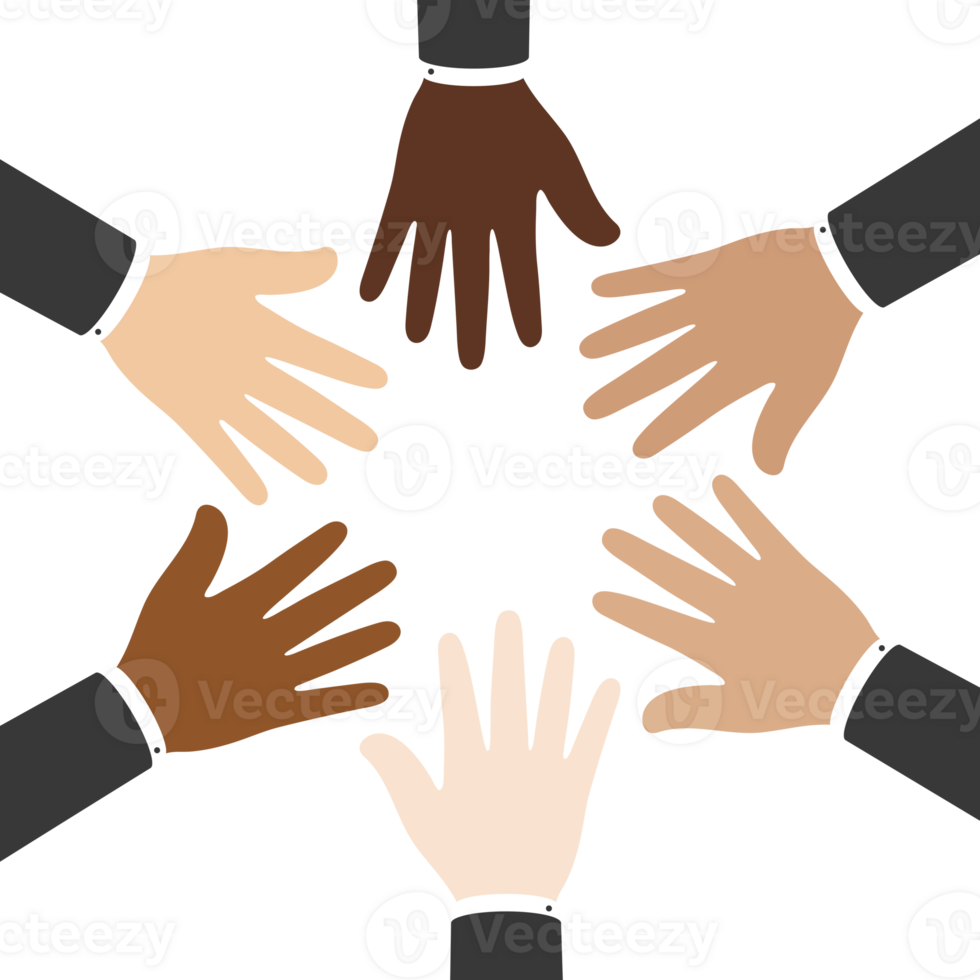 Flat design illustration of businessmen in suit putting their hands together. Business concept. png