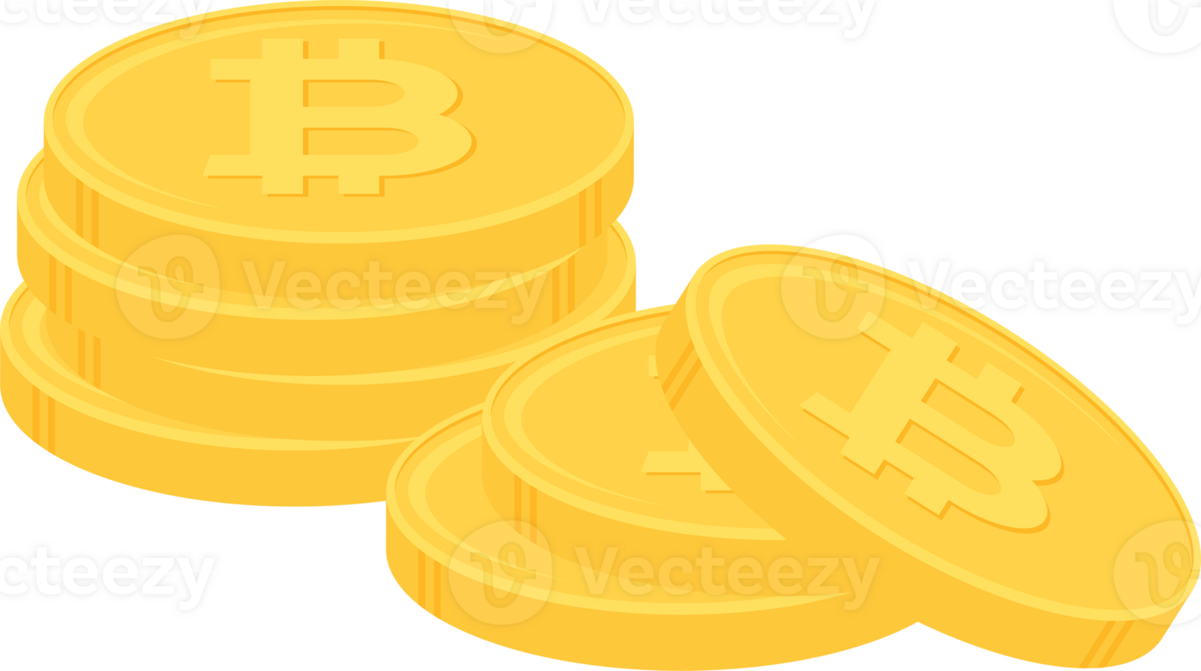 Stack of gold bitcoin coins. Cryptocurrency, digital currency, business and finance concept. Flat design illustration. png