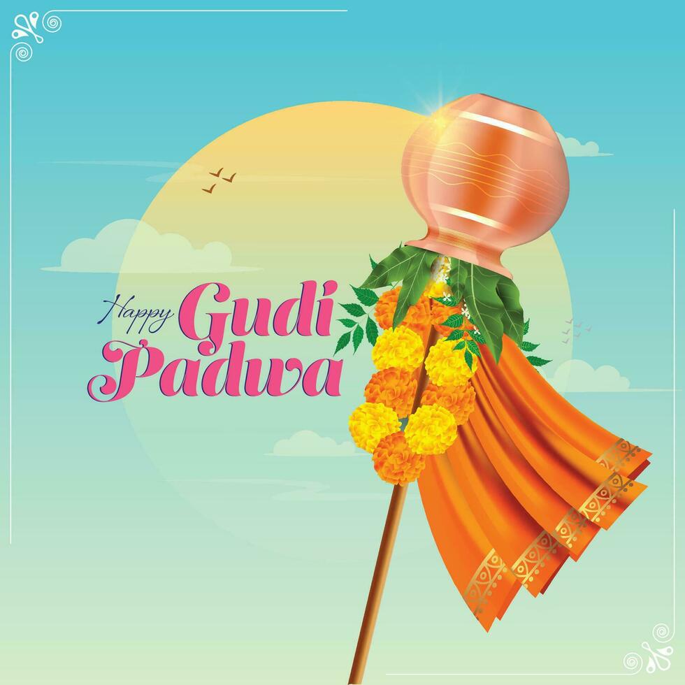 Indian Religious Festival Happy Gudi Padwa Greeting Background Template Design Vector Illustration