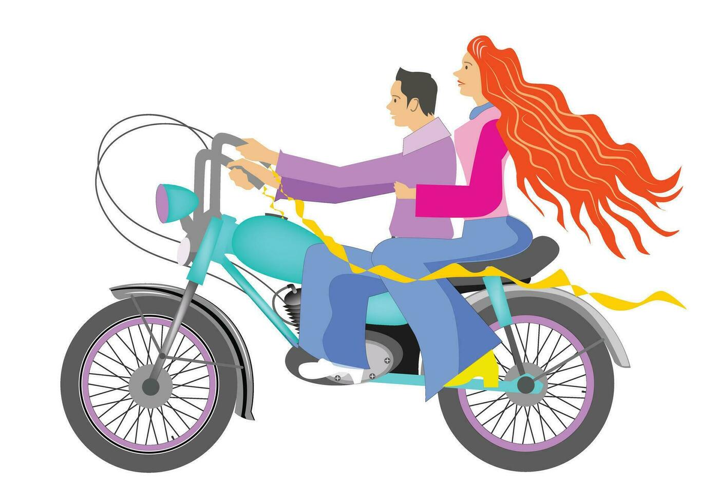 dos personas montando moto en vector ilustración para antecedentes diseño.