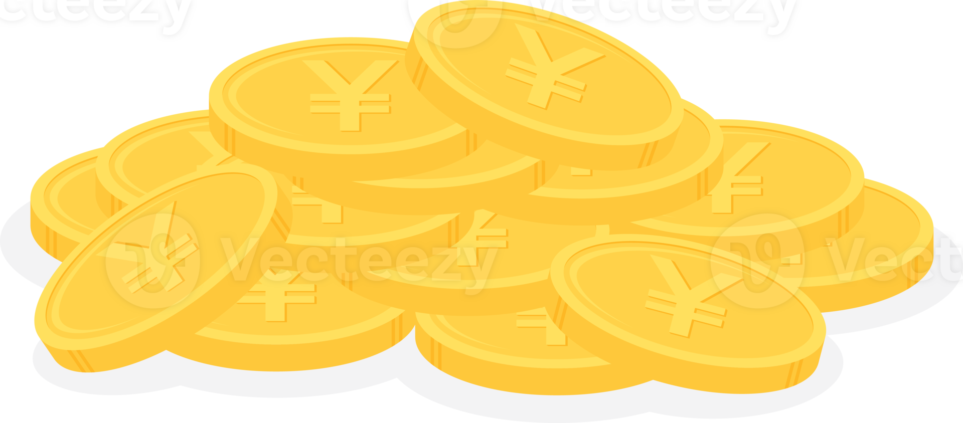 Pile of gold Japanese yen or Chinese yuan coins. Business and finance concept. Flat design illustration. png