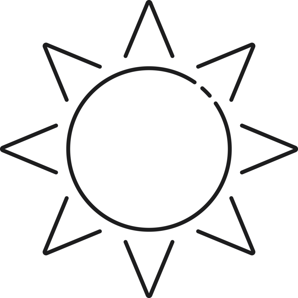 Line art design of sun icon png