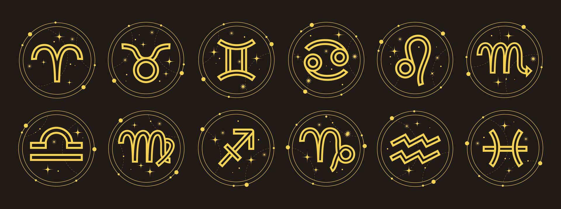 zodíaco señales íconos colocar. astrológico horóscopo iconos zodíaco constelaciones vector señales