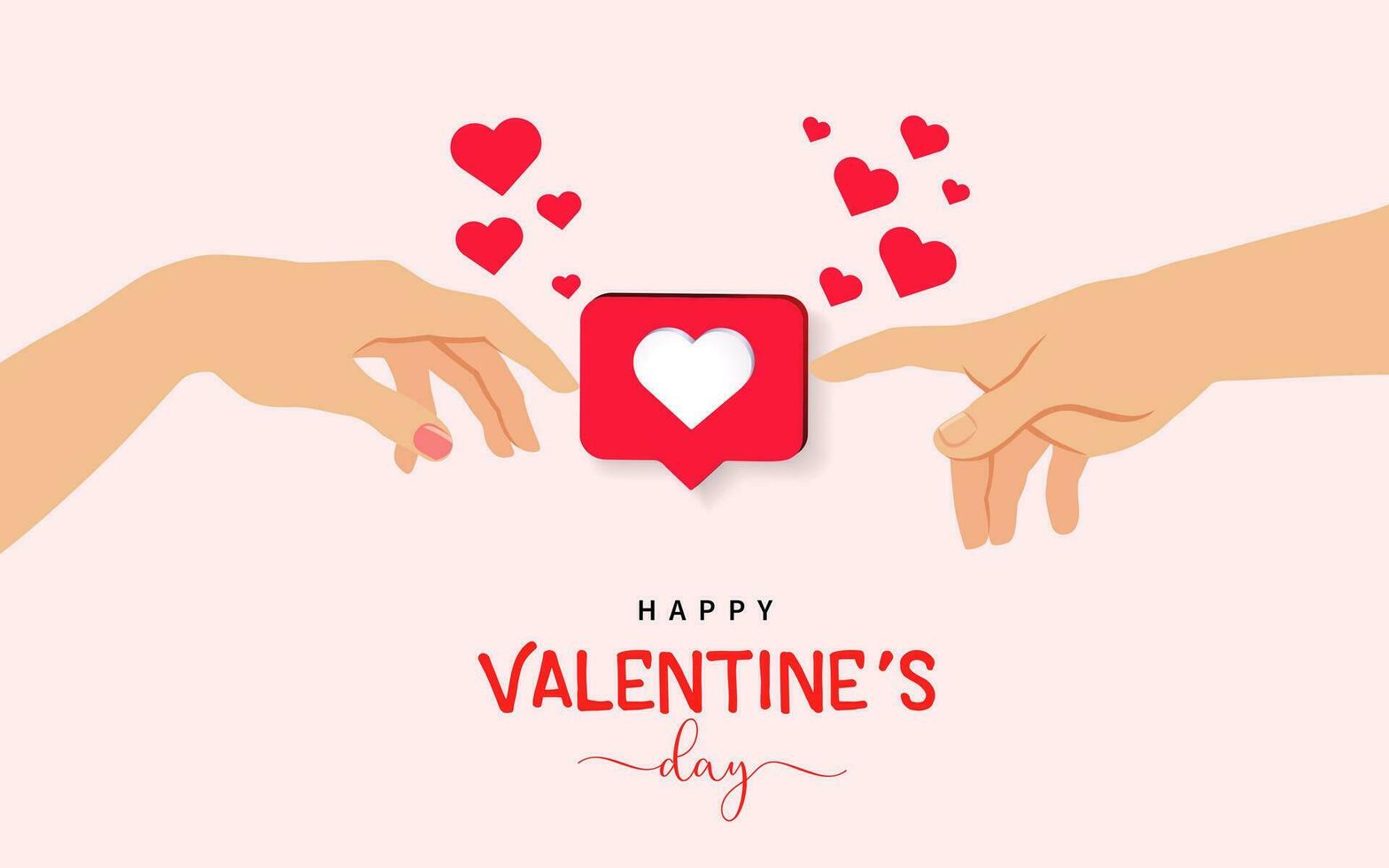 Happy Valentine's Day concept with hands from creation of Adam and heart like button vector