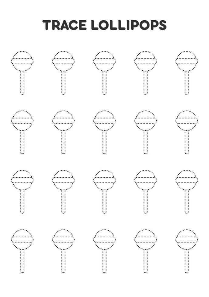 Trace lollipops. Worksheets for kids. Preschool education. vector