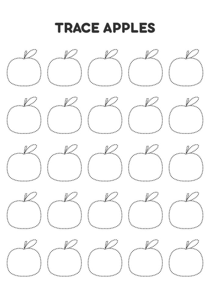 Trace apples. Worksheets for kids. Preschool education. 36392519 Vector