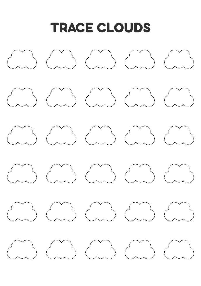 Trace clouds. Worksheets for kids. Preschool education. vector