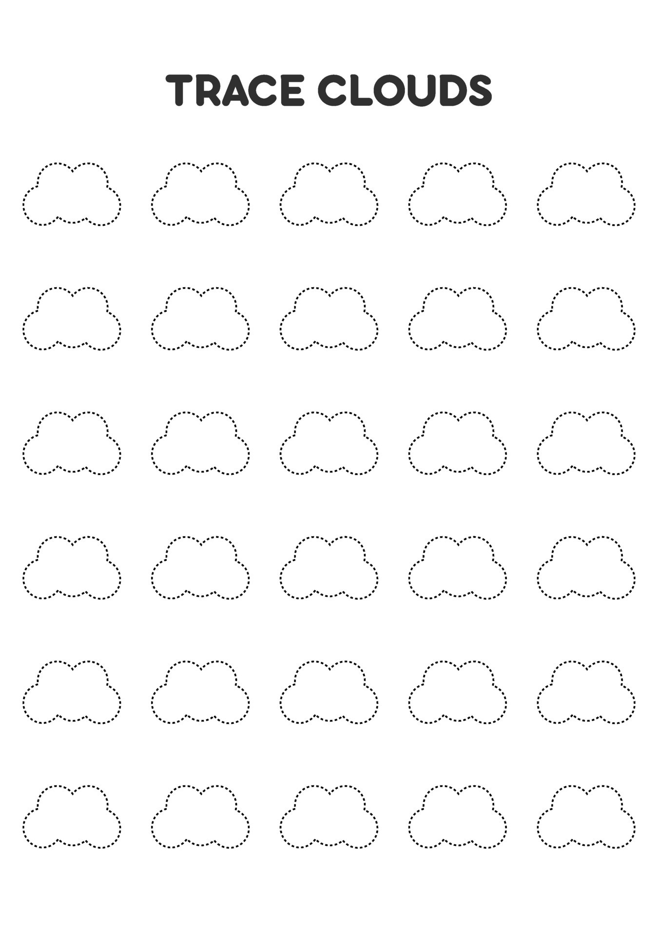 Trace clouds. Worksheets for kids. Preschool education. 36392520 Vector