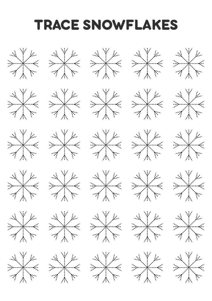 Trace snowflakes. Worksheets for kids. Preschool education. vector