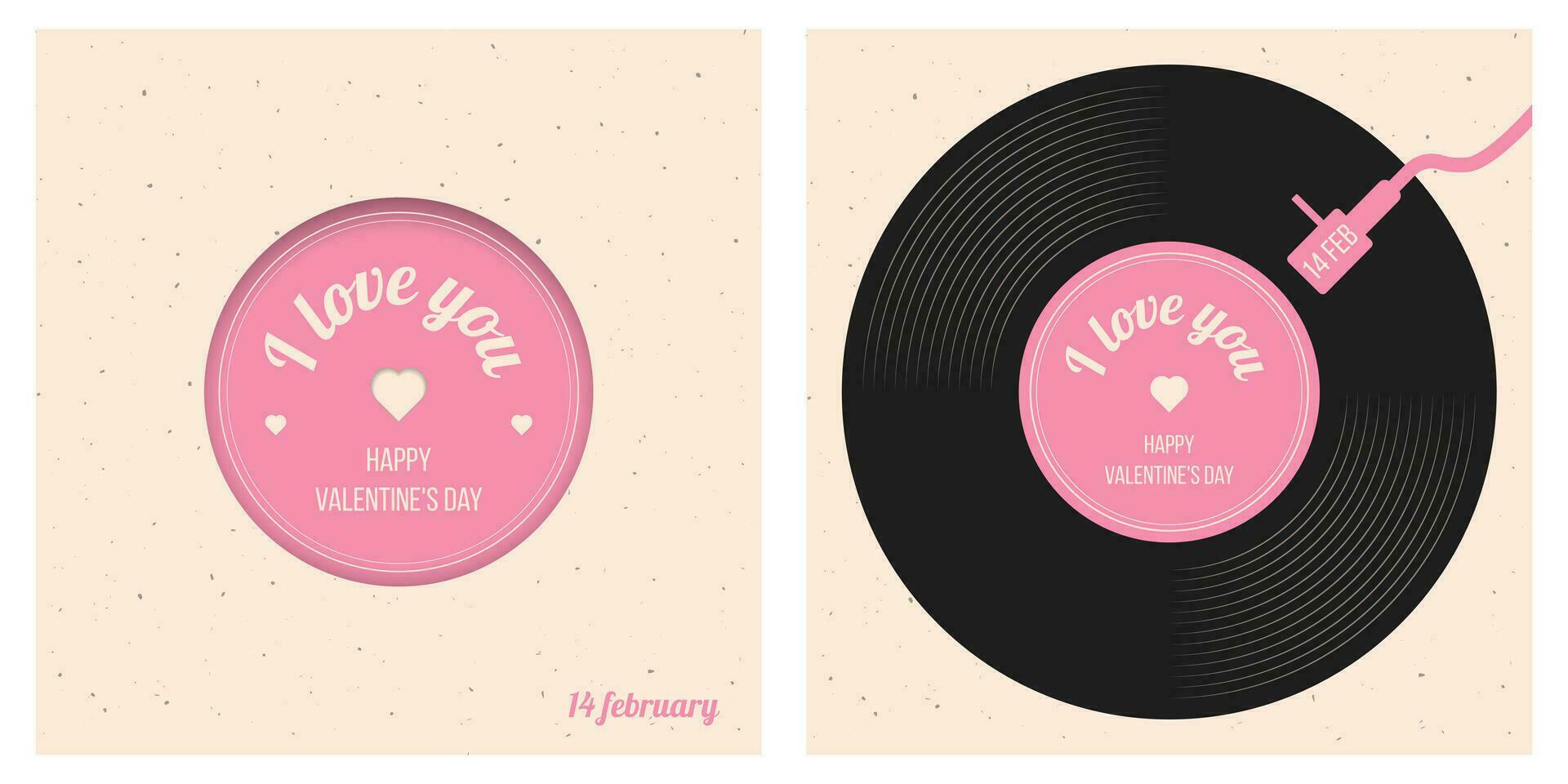 Set of Valentine's Day posters with retro record. vector