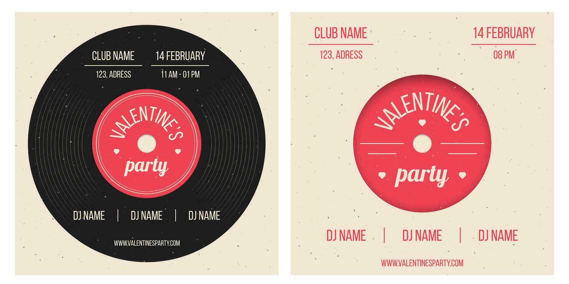 Valentine's day banners set with retro record. Invitation for party. vector