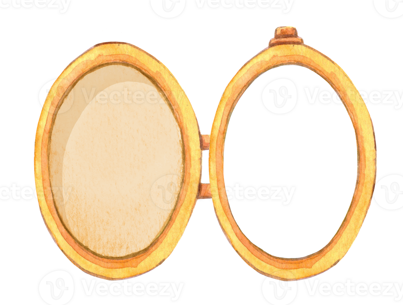 Watercolor vintage antique gold oval frame pendant with empty space