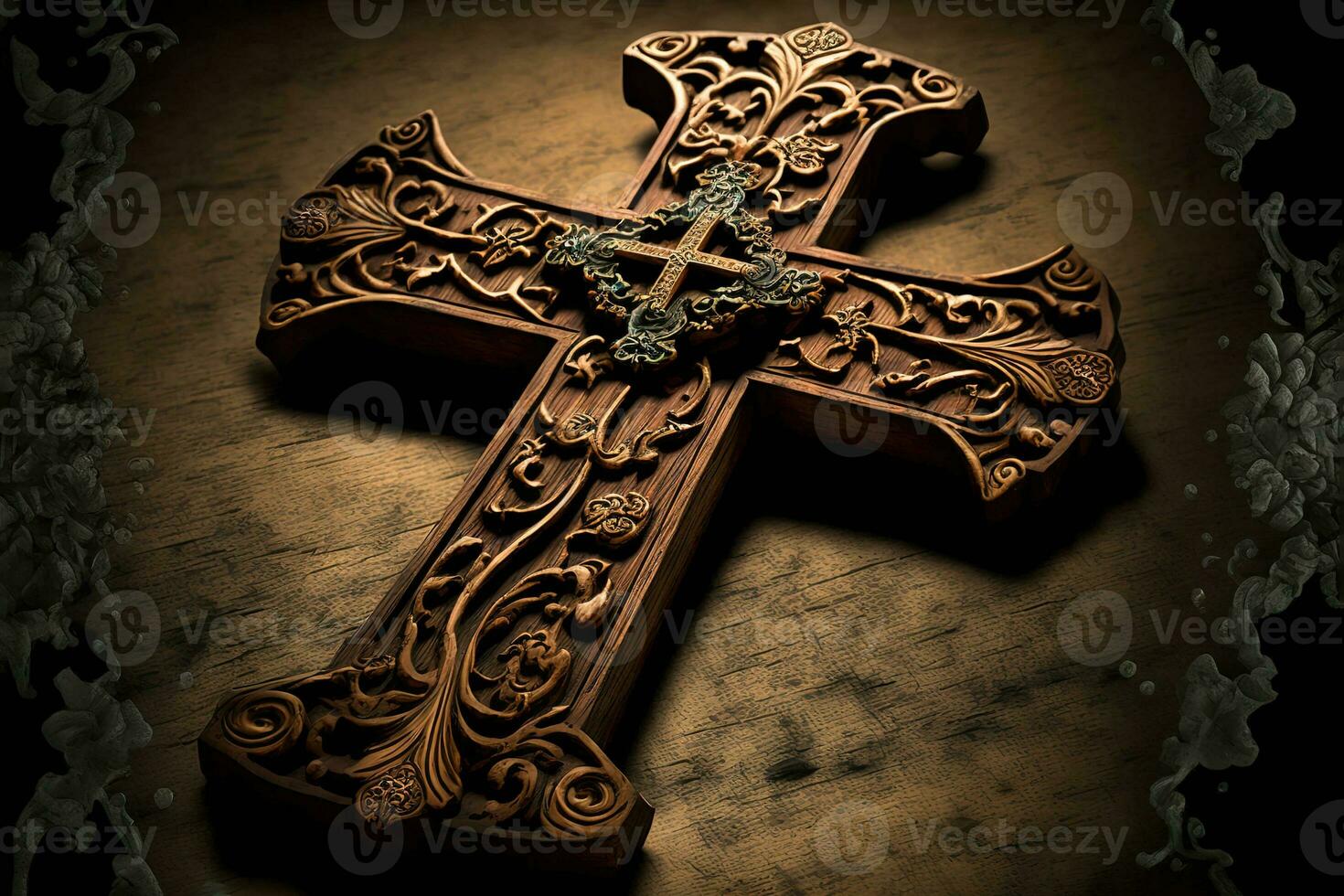 AI generated a cross with ornate designs on it photo