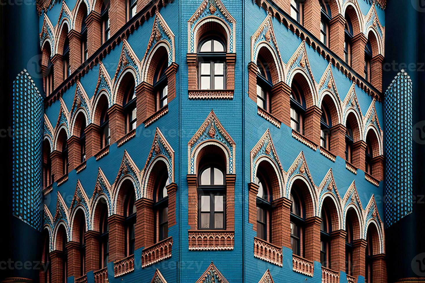 AI generated a building with arched windows and a clock tower photo