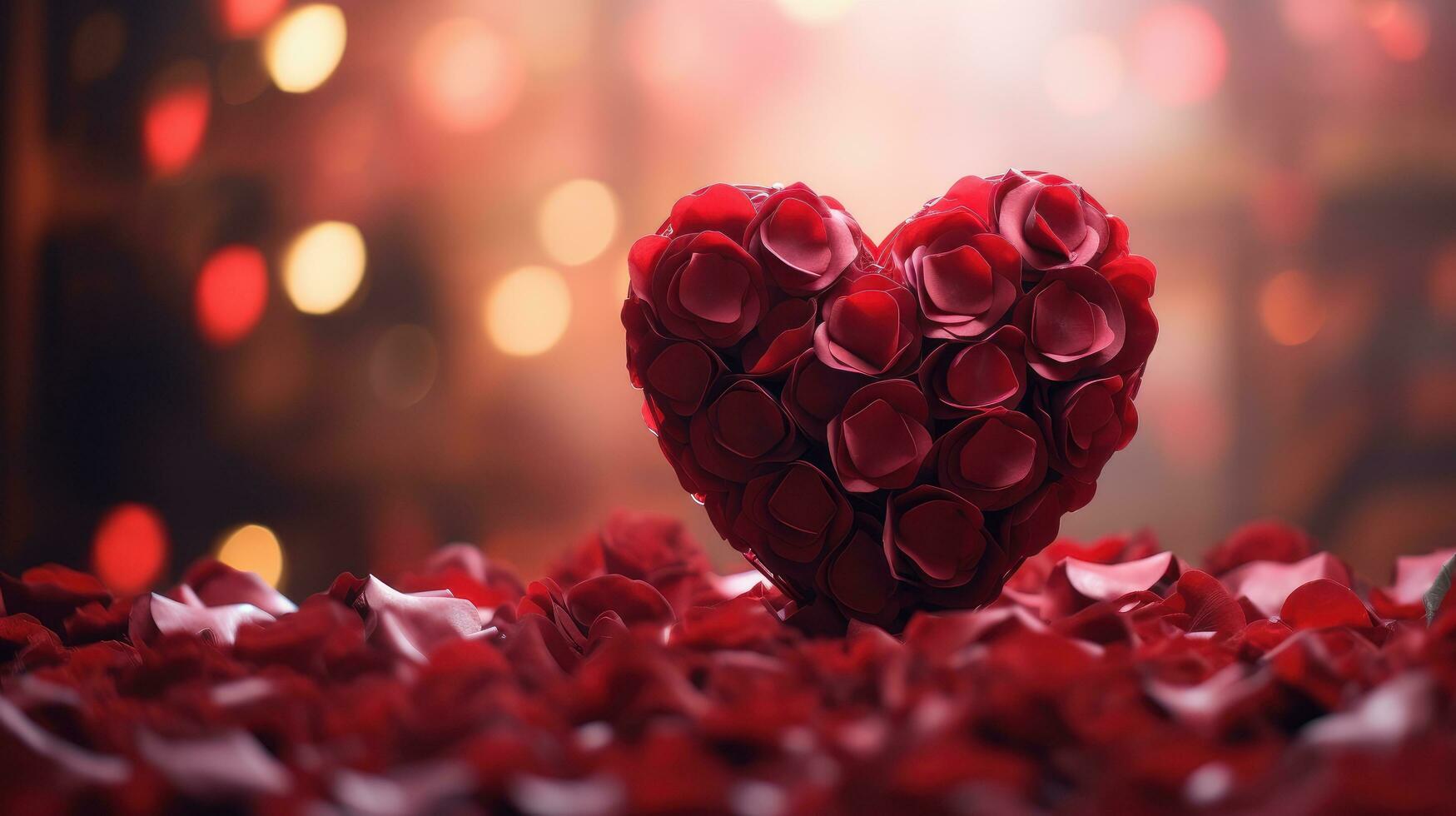 AI generated Red heart on blurred background. Valentines greeting card invitation, Happy valentine's day wallpaper photo