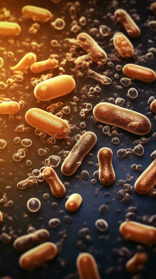 AI generated Close up of microscopic bacteria illustration. Scientific, Gut bacteria, Bacteria in digestive system photo
