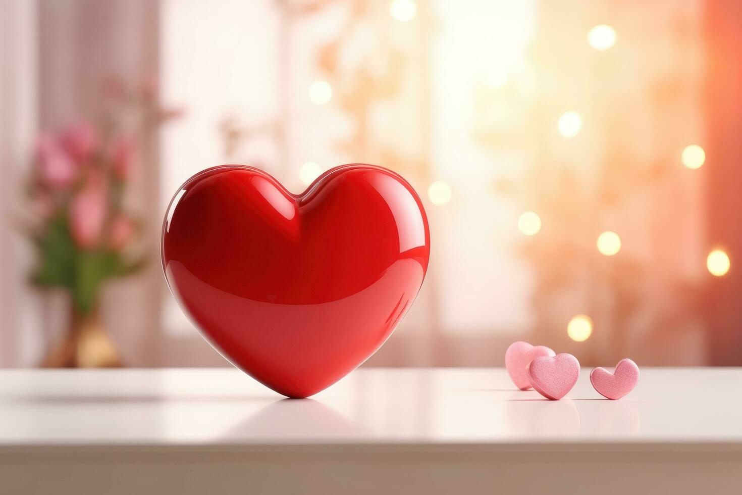AI generated Red heart on blurred background. Valentines greeting card invitation, Happy valentine's day wallpaper photo