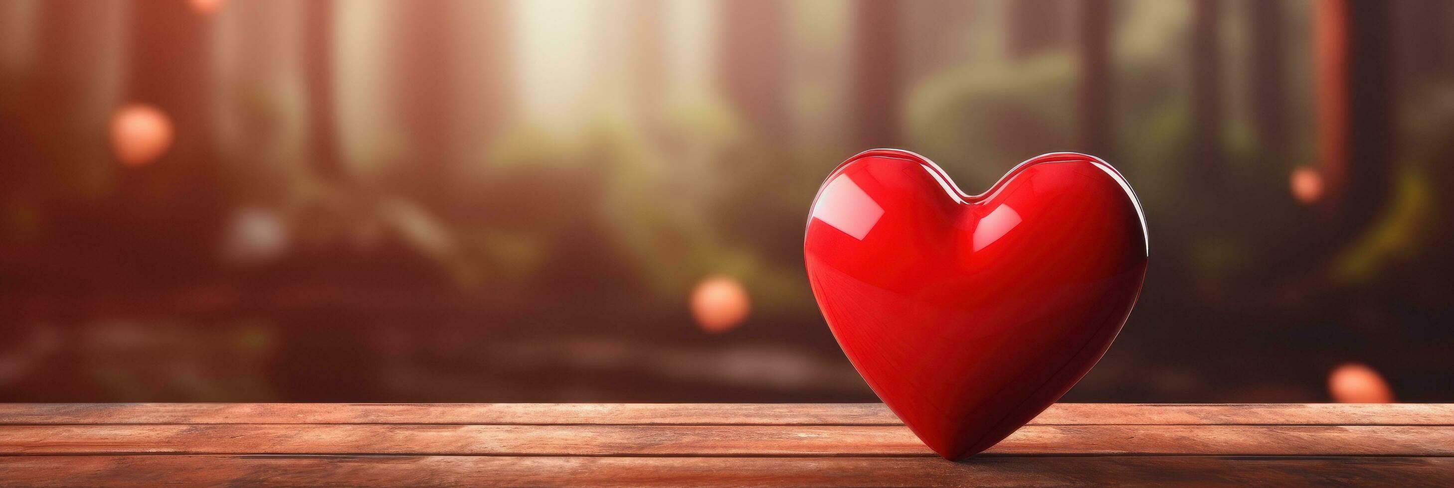 AI generated Red heart on blurred background. Valentines greeting card invitation, Happy valentine's day banner photo