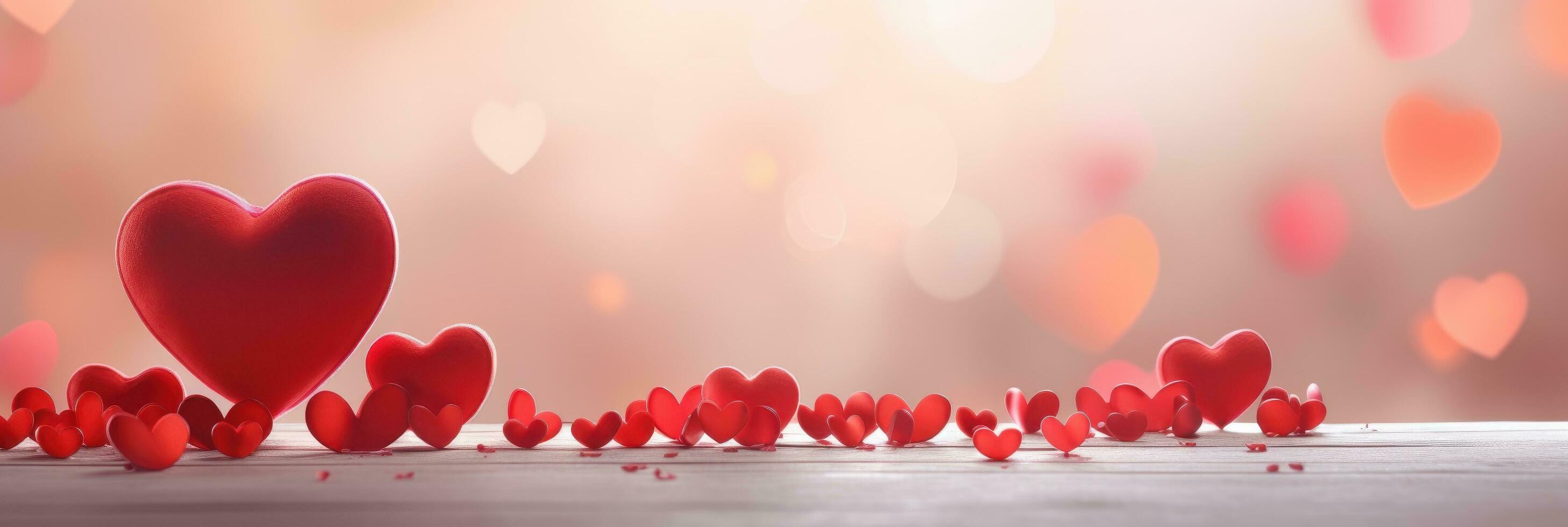 AI generated Red heart on blurred background. Valentines greeting card invitation, Happy valentine's day banner photo