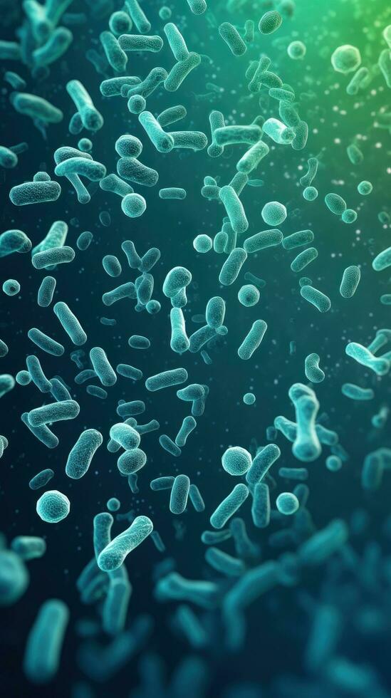 ai generado cerca arriba de microscópico bacterias ilustración. científico, intestino bacterias, bacterias en digestivo sistema foto