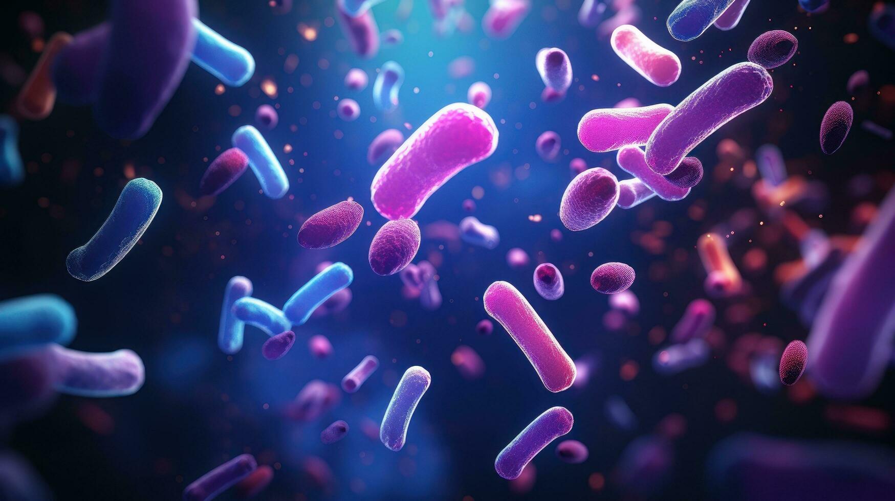 AI generated Close up of microscopic bacteria illustration. Scientific, Gut bacteria, Bacteria in digestive system photo