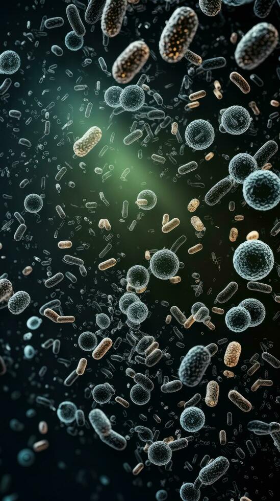 ai generado cerca arriba de microscópico bacterias ilustración. científico, intestino bacterias, bacterias en digestivo sistema foto