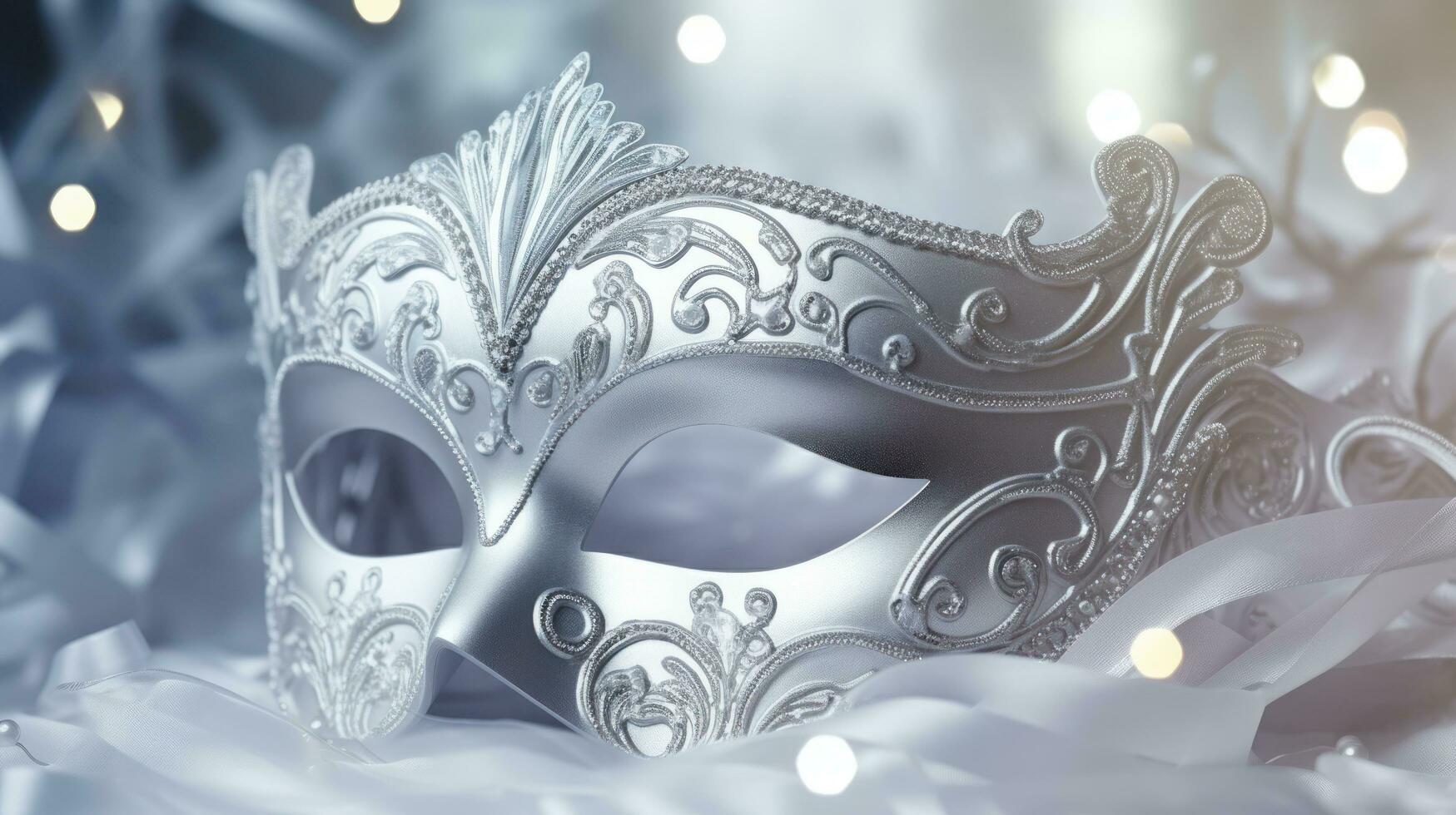 AI generated Silver carnival mask on beautiful bokeh background. Mardi gras party, Carnival festival celebration, Venetian mask, Masquerade disguise photo